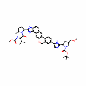 (2S,4S)-tert-Butyl 2-(5-(2-((2S,5S)-1-((S)-2-((methoxycarbonyl)amino)-3-methylbutanoyl)-5-methylpyrrolidin-2-yl)-1,11-dihydroisochromeno[4′,3′:6,7]naphtho[1,2-d]imidazol-9-yl)-1H-imidazol-2-yl)-4-(methoxymethyl)pyrrolidine-1-carboxylate