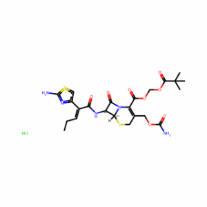 (6R,7R)-(Pivaloyloxy)methyl 7-((Z)-2-(2-aminothiazol-4-yl)pent-2-enamido)-3-((carbamoyloxy)methyl)-8-oxo-5-thia-1-azabicyclo[4.2.0]oct-2-ene-2-carboxylate hydrochloride