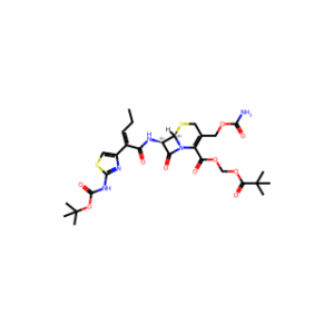 (2,2-Dimethyl-1-oxopropoxy)methyl (6R,7R)-3-[[(aminocarbonyl)oxy]methyl]-7-[[(2Z)-2-[2-[[(1,1-dimethylethoxy)carbonyl]amino]-4-thiazolyl]-1-oxo-2-penten-1-yl]amino]-8-oxo-5-thia-1-azabicyclo[4.2.0]oct-2-ene-2-carboxylate