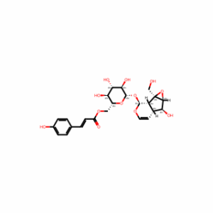 ((2R,3S,4S,5R,6S)-3,4,5-Trihydroxy-6-(((1aS,1bS,2S,5aR,6S,6aS)-6-hydroxy-1a-(hydroxymethyl)-1a,1b,2,5a,6,6a-hexahydrooxireno[2′,3′:4,5]cyclopenta[1,2-c]pyran-2-yl)oxy)tetrahydro-2H-pyran-2-yl)methyl (E)-3-(4-hydroxyphenyl)acrylate