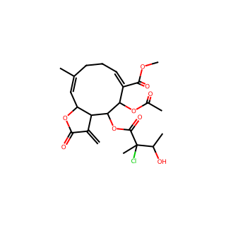 Germacra-3,9,11(13)-triene-12,15-dioic acid, 5,6,8-trihydroxy-, 12,8-lactone, methyl ester, 5-acetate 2-chloro-3-hydroxy-2-methylbutyrate