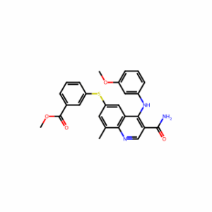 Methyl 3-((3-carbamoyl-4-((3-methoxyphenyl)amino)-8-methylquinolin-6-yl)thio)benzoate