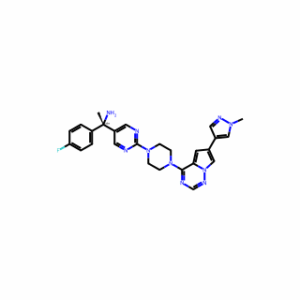 (1S)-1-(4-Fluorophenyl)-1-(2-{4-[6-(1-methyl-1H-pyrazol-4-yl)pyrrolo[2,1-f][1,2,4]triazin-4-yl]-1-piperazinyl}-5-pyrimidinyl)ethanamine
