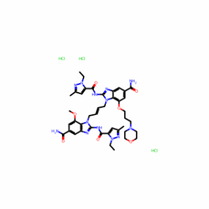 (E)-1-(4-(5-Carbamoyl-2-(1-ethyl-3-methyl-1H-pyrazole-5-carboxamido)-7-(3-morpholinopropoxy)-1H-benzo[d]imidazol-1-yl)but-2-en-1-yl)-2-(1-ethyl-3-methyl-1H-pyrazole-5-carboxamido)-7-methoxy-1H-benzimidazole-5-carboxamide tris(hydrochloride)