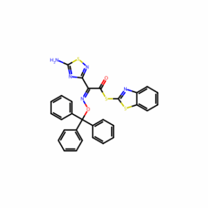 (2Z)-2-(5-Amino-1,2,4-thiadiazol-3-yl)-1-(1,3-benzothiazol-2-ylsulfanyl)-2-[(triphenylmethoxy)imino]ethan-1-one