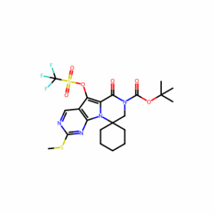 tert-Butyl 2′-(methylthio)-6′-oxo-5′-(((trifluoromethyl)sulfonyl)oxy)-6′H-spiro[cyclohexane-1,9′-pyrazino[1′,2′:1,5]pyrrolo[2,3-d]pyrimidine]-7′(8′H)-carboxylate