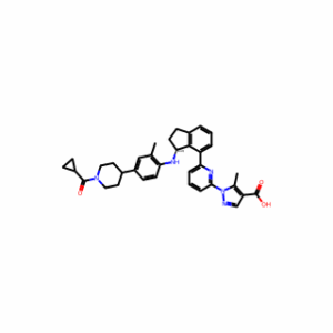 (+)-1-(6-(3-((4-(1-(Cyclopropanecarbonyl)piperidin-4-yl)-2-methylphenyl)amino)-2,3-dihydro-1H-inden-4-yl)pyridin-2-yl)-5-methyl-1H-pyrazole-4-carboxylic acid