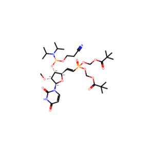 ((((E)-2-((2R,3R,4R,5R)-3-(((2-Cyanoethoxy)(diisopropylamino)phosphaneyl)oxy)-5-(2,4-dioxo-3,4-dihydropyrimidin-1(2H)-yl)-4-methoxytetrahydrofuran-2-yl)vinyl)phosphoryl)bis(oxy))bis(methylene) bis(2,2-dimethylpropanoate)