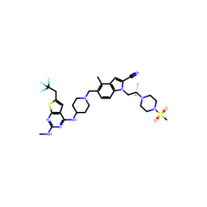 (S)-4-Methyl-5-((4-((2-(methylamino)-6-(2,2,2-trifluoroethyl)thieno[2,3-d]pyrimidin-4-yl)amino)piperidin-1-yl)methyl)-1-(2-(4-(methylsulfonyl)piperazin-1-yl)propyl)-1H-indole-2-carbonitrile