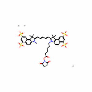 Tripotassium 3-(6-((2,5-dioxopyrrolidin-1-yl)oxy)-6-oxohexyl)-1,1-dimethyl-2-(5-(1,1,3-trimethyl-6,8-disulfonato-1,3-dihydro-2H-benzo[e]indol-2-ylidene)penta-1,3-dien-1-yl)-1H-benzo[e]indol-3-ium-6,8-disulfonate
