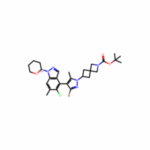 tert-Butyl 6-(3-bromo-4-(5-chloro-6-methyl-1-(tetrahydro-2H-pyran-2-yl)-1H-indazol-4-yl)-5-methyl-1H-pyrazol-1-yl)-2-azaspiro[3.3]heptane-2-carboxylate
