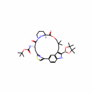 tert-Butyl ((63S,4S)-10,10-dimethyl-5,7-dioxo-12-(4,4,5,5-tetramethyl-1,3,2-dioxaborolan-2-yl)-61,62,63,64,65,66-hexahydro-11H-8-oxa-2(4,2)-thiazola-1(5,3)-indola-6(1,3)-pyridazinacycloundecaphane-4-yl)carbamate