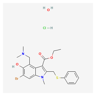 ethyl 6-bromo-4-((dimethylamino)methyl)-5-hydroxy-1-methyl-2-((phenylthio)methyl)-1H-indole-3-carboxylate hydrochloride hydrate